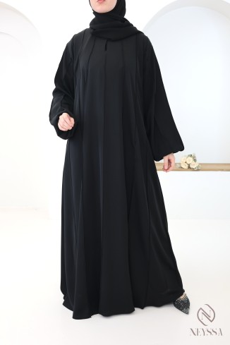 Modern Dubai 2-piece black umbrella cut abaya with hijab included
