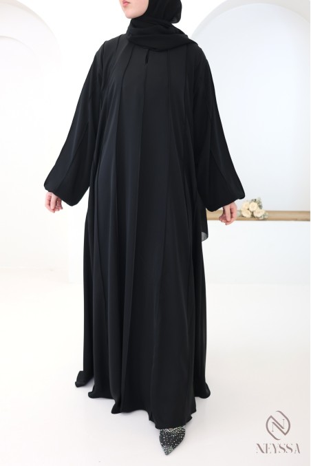 Modern Dubai 2-piece black umbrella cut abaya with hijab included