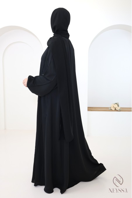 Modern Dubai 2-piece black umbrella cut abaya with hijab included