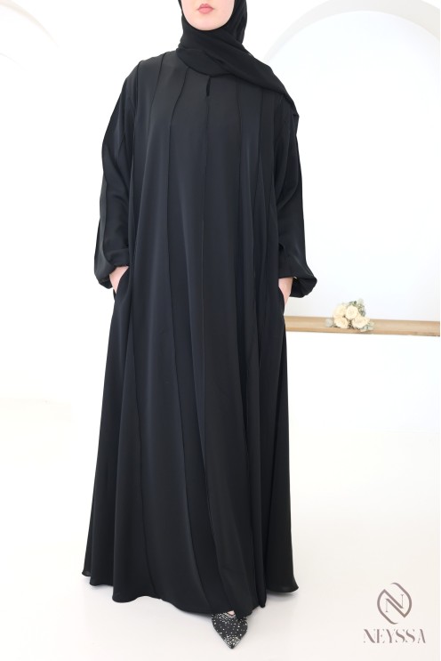Moderne 2-teilige schwarze Abaya Dubai im Umbrella-Schnitt