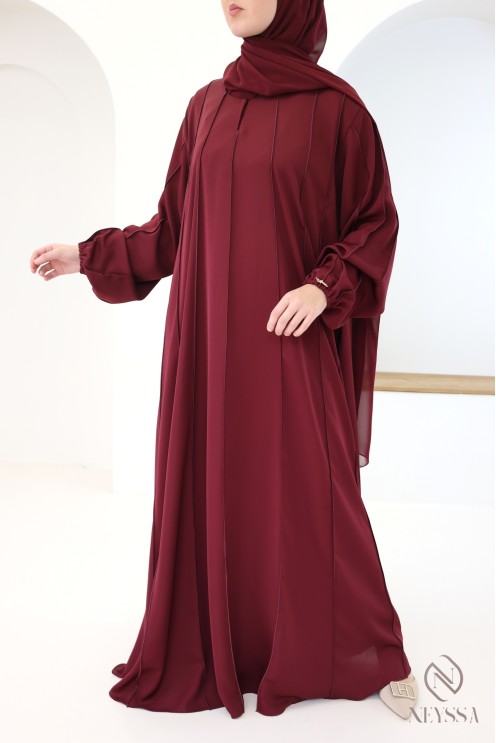 Trendy burgundy Dubai abaya for modest veiled women