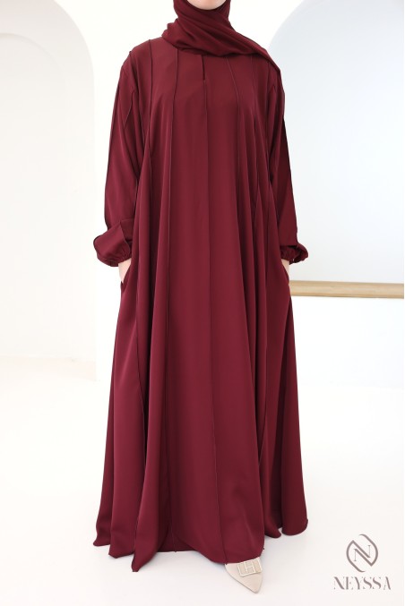 Trendy burgundy Dubai abaya for modest veiled women
