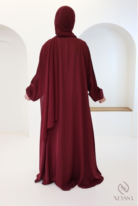 Abaya Dubaï tendance bordeaux pour femme voilée modestes