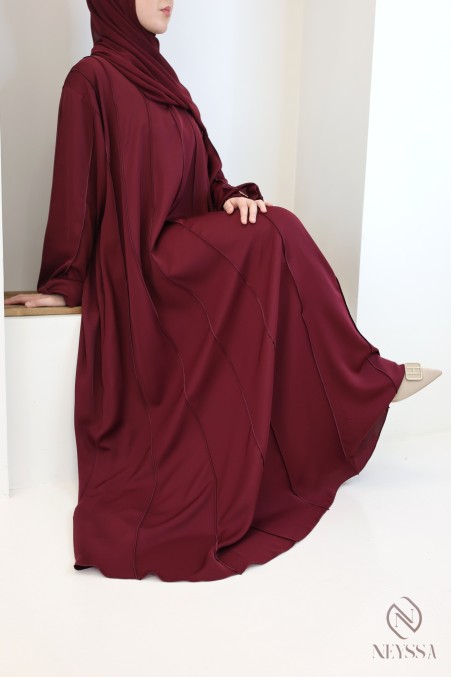 Abaya Dubaï tendance bordeaux pour femme voilée modestes