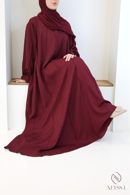 Abaya Dubaï tendance bordeaux pour femme voilée modestes