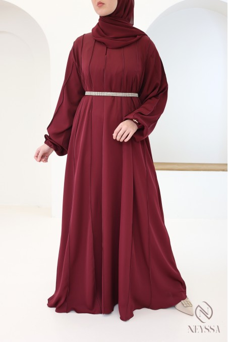 Trendy burgundy Dubai abaya for modest veiled women