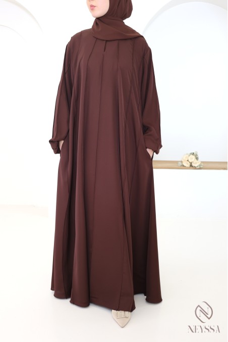 Abaya Dubaï longue coupe évasée chocolat pour le ramadan femme