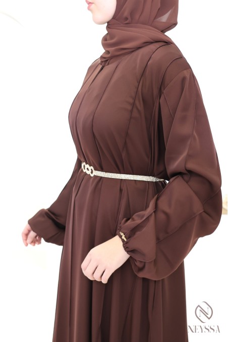 Abaya Dubai, lang, ausgestellt, schokoladenbraun, für den Ramadan