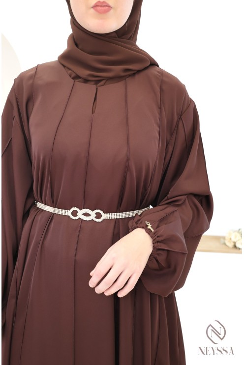 Abaya Dubai, lang, ausgestellt, schokoladenbraun, für den Ramadan