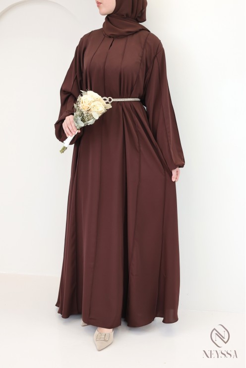 Abaya Dubai, lang, ausgestellt, schokoladenbraun, für den Ramadan