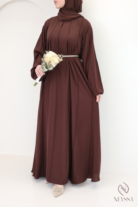 Abaya Dubai, lang, ausgestellt, schokoladenbraun, für den Ramadan