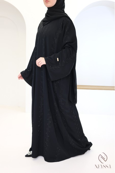 Abaya Dubaï brodée noire pour femme, style khaleeji