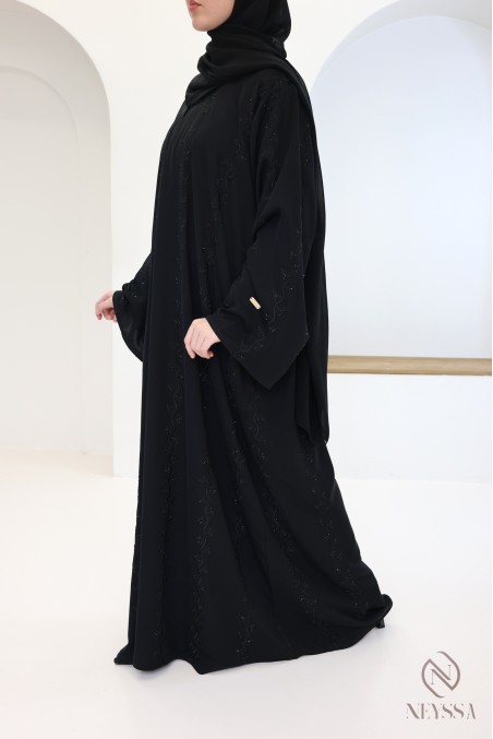 Black embroidered Dubai abaya for women, Khaleeji style