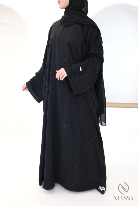 Schwarz bestickte Abaya Dubai für Damen, Stil Khaleeji