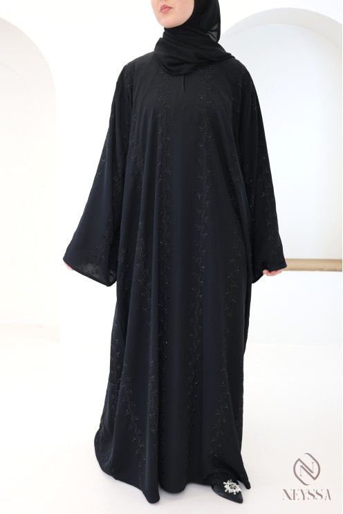Black embroidered Dubai abaya for women, Khaleeji style