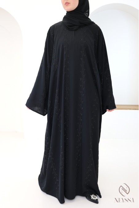 Black embroidered Dubai abaya for women, Khaleeji style