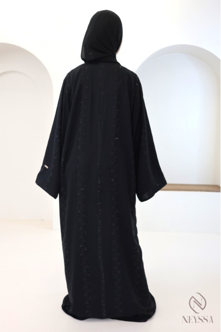 Schwarz bestickte Abaya Dubai für Damen, Stil Khaleeji