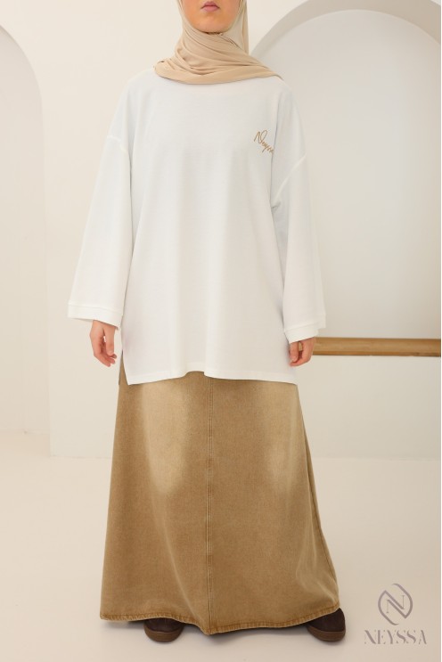 Weißes Oversize-T-Shirt aus Piqué mit Neyssa-Signatur