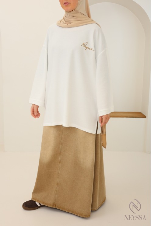 Weißes Oversize-T-Shirt aus Piqué mit Neyssa-Signatur