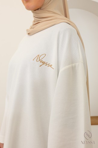 Weißes Oversize-T-Shirt aus Piqué mit Neyssa-Signatur 2