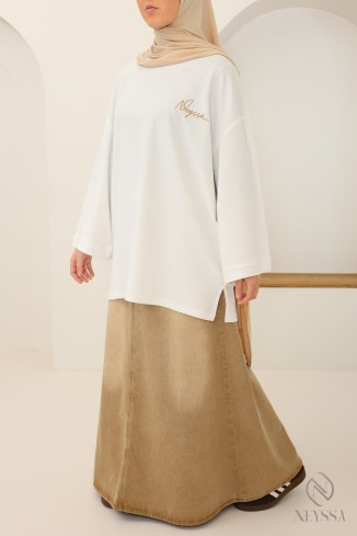 Weißes Oversize-T-Shirt aus Piqué mit Neyssa-Signatur