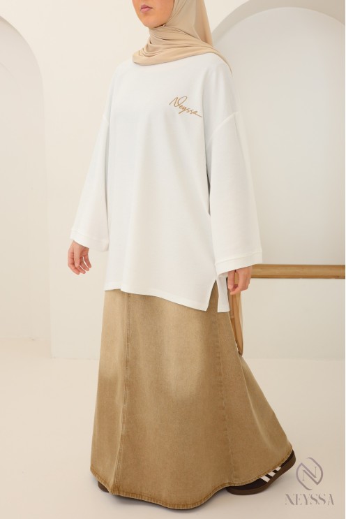 T-shirt blanc en maille piquée oversize avec signature Neyssa