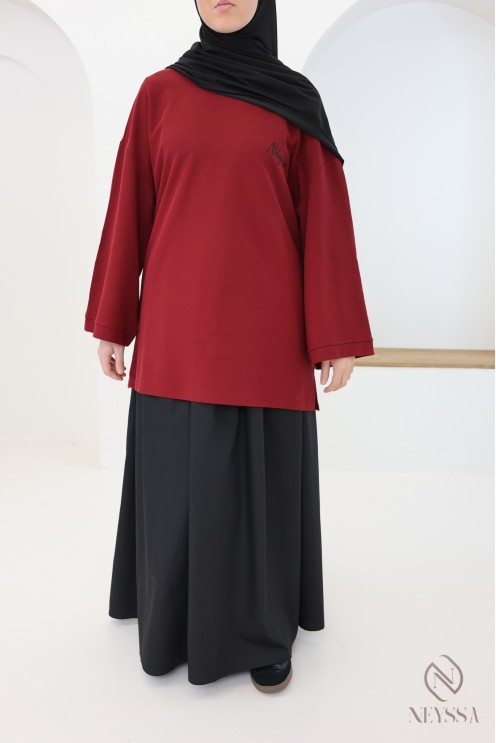 T shirt manches longues bordeaux oversize femme Neyssa Confection