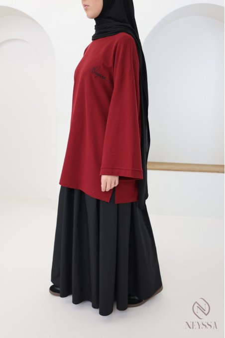 Langarm-T-Shirt Neyssa in Bordeaux für Damen, Oversize-Schnitt