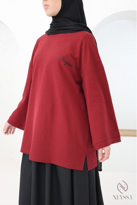 Langarm-T-Shirt Neyssa in Bordeaux für Damen, Oversize-Schnitt