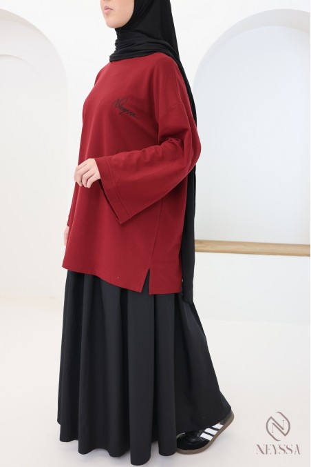 Neyssa women's oversized burgundy long-sleeved T-shirt