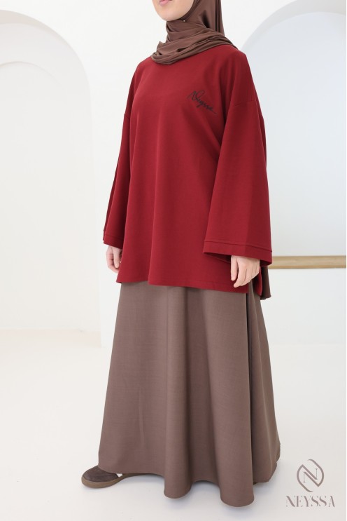 Langarm-T-Shirt Neyssa in Bordeaux für Damen, Oversize-Schnitt