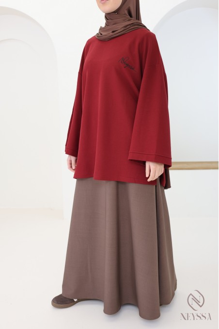 T shirt manches longues bordeaux oversize femme Neyssa Confection