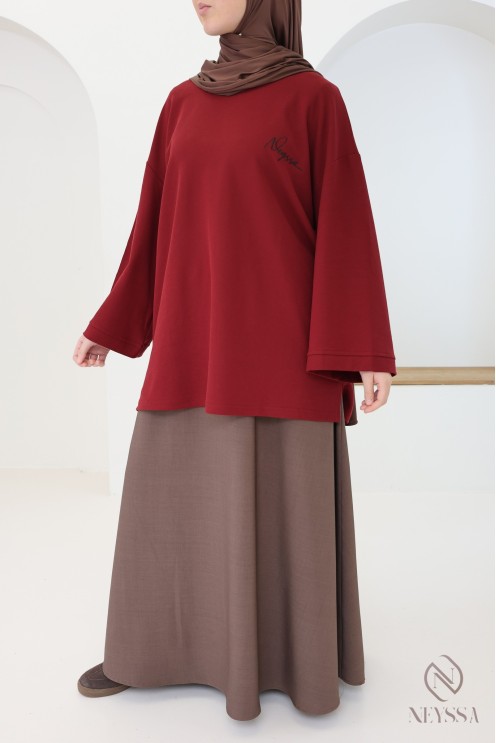 T shirt manches longues bordeaux oversize femme Neyssa Confection