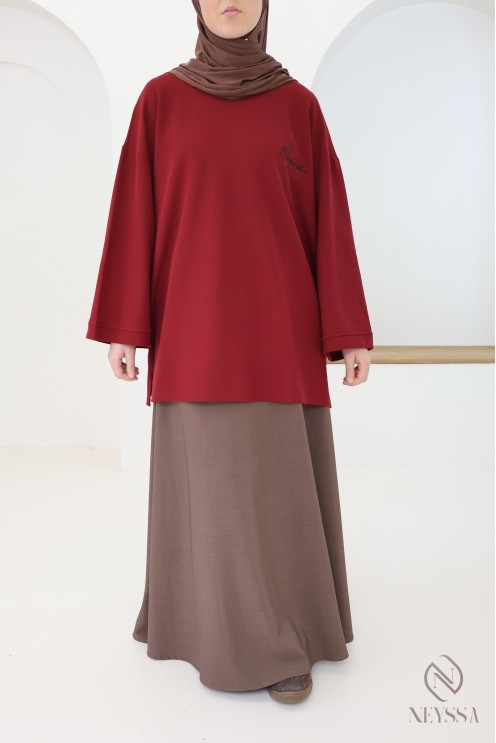 Langarm-T-Shirt Neyssa in Bordeaux für Damen, Oversize-Schnitt