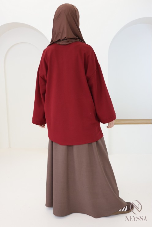 Langarm-T-Shirt Neyssa in Bordeaux für Damen, Oversize-Schnitt