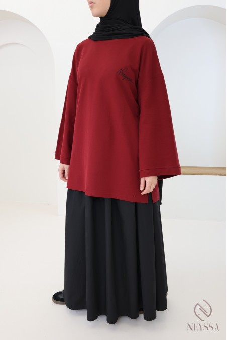 Langarm-T-Shirt Neyssa in Bordeaux für Damen, Oversize-Schnitt