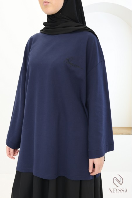 Neyssa loose-fitting mid-length cotton T-shirt, sportswear style