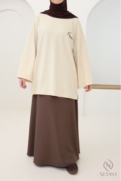 Beiges Langarm-T-Shirt von Neyssa, Piqué-Stoff