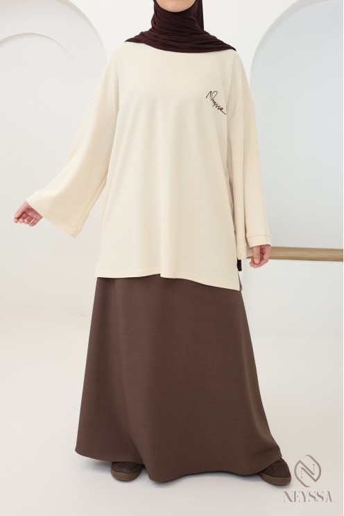 Beiges Langarm-T-Shirt von Neyssa, Piqué-Stoff