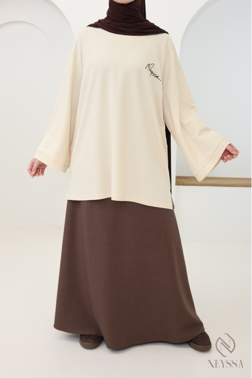 Beiges Langarm-T-Shirt von Neyssa, Piqué-Stoff