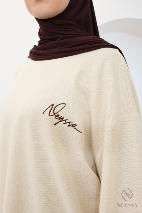 Beiges Langarm-T-Shirt von Neyssa, Piqué-Stoff