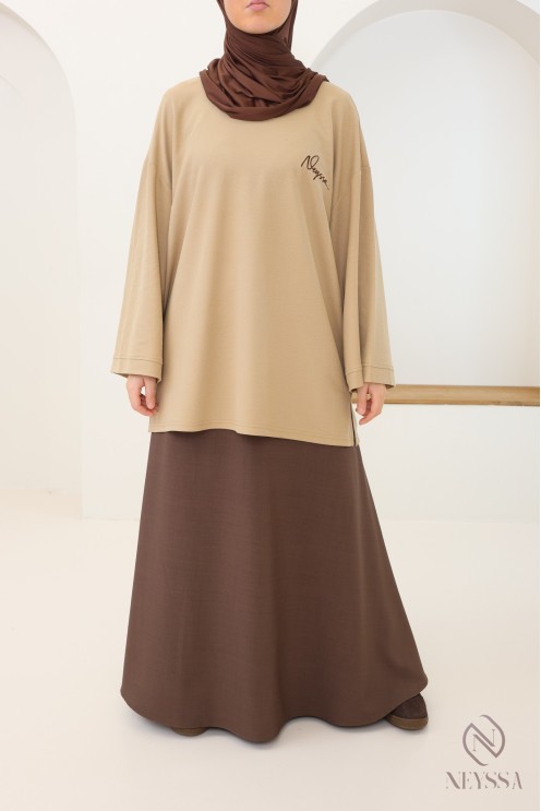 Loose-fitting long-sleeved cotton T-shirt, embroidered by Neyssa
