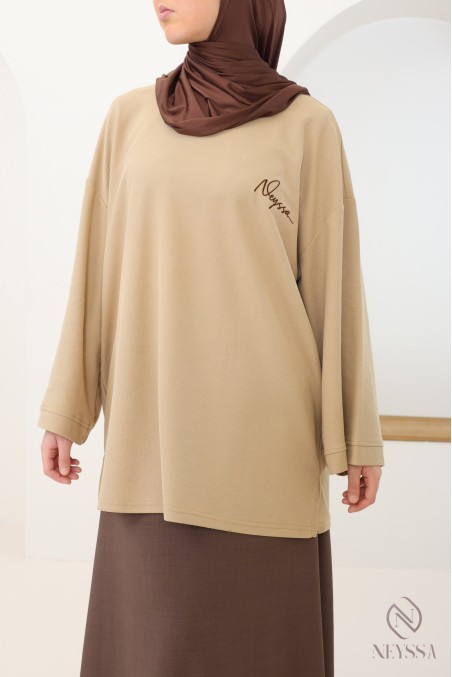 Weites Langarm-T-Shirt aus Baumwolle, bestickt von Neyssa