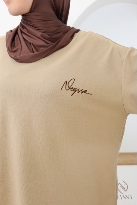 T-shirt ample à manches longues en coton, brodé Neyssa, maille piquée
