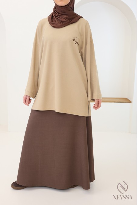 Loose-fitting long-sleeved cotton T-shirt, embroidered by Neyssa