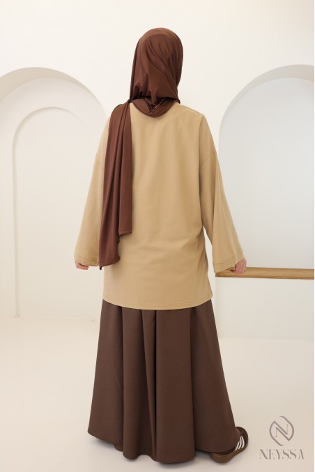 Loose-fitting long-sleeved cotton T-shirt, embroidered by Neyssa