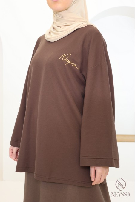 Oversize-Piqué-T-Shirt mit Browny-Signatur Neyssa