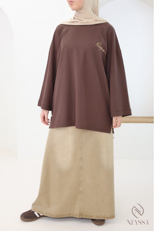 Oversized piqué T-shirt with Neyssa browny signature