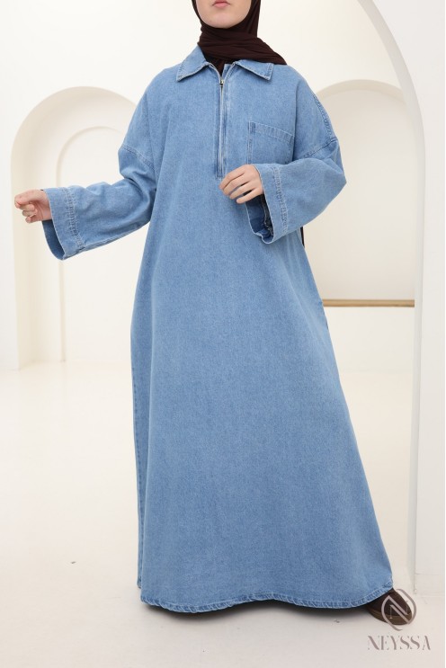 Langes Jeanskleid mit Polokragen, 100 % Baumwolle