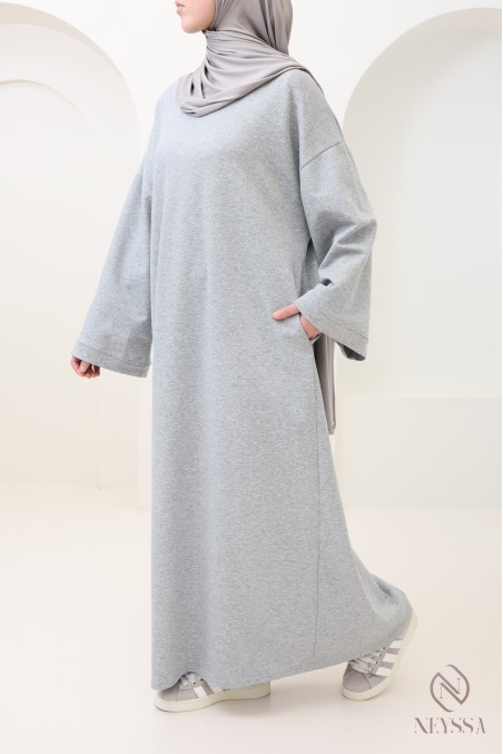 Long cotton sweatshirt dress with round neck, sportswear style